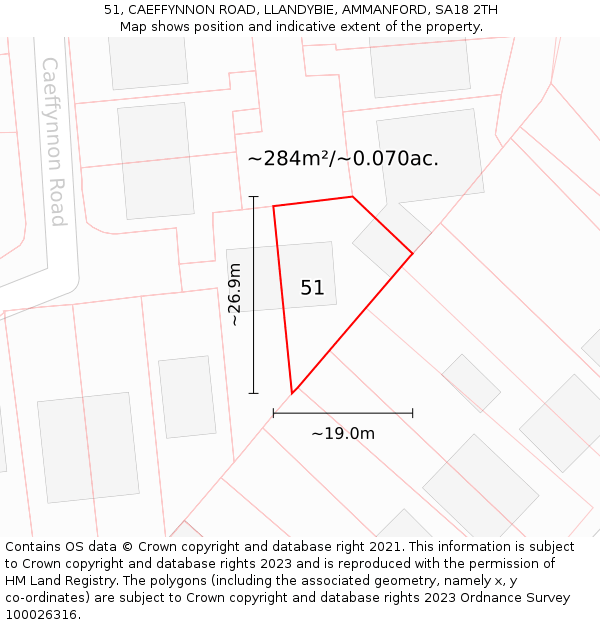 51, CAEFFYNNON ROAD, LLANDYBIE, AMMANFORD, SA18 2TH: Plot and title map