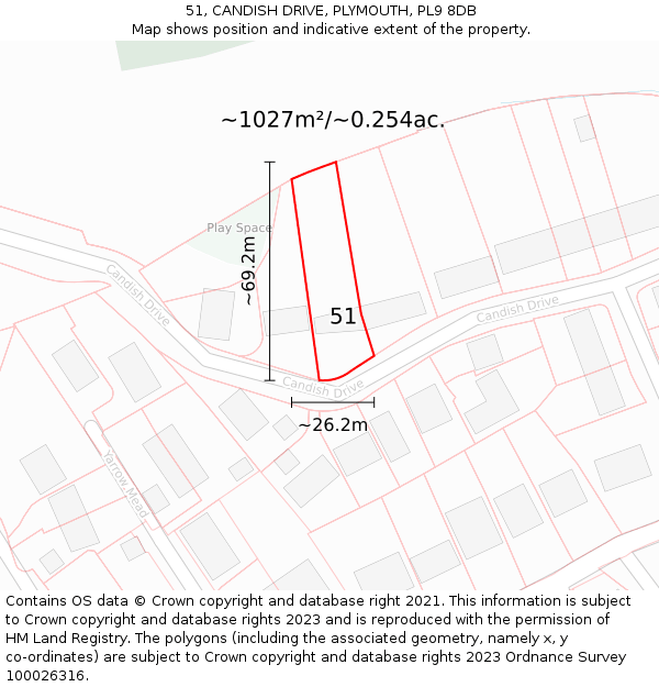 51, CANDISH DRIVE, PLYMOUTH, PL9 8DB: Plot and title map