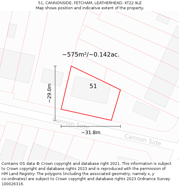 51, CANNONSIDE, FETCHAM, LEATHERHEAD, KT22 9LE: Plot and title map