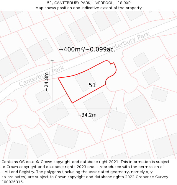 51, CANTERBURY PARK, LIVERPOOL, L18 9XP: Plot and title map