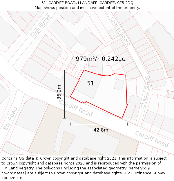 51, CARDIFF ROAD, LLANDAFF, CARDIFF, CF5 2DQ: Plot and title map