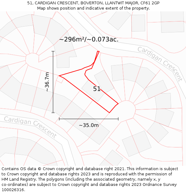 51, CARDIGAN CRESCENT, BOVERTON, LLANTWIT MAJOR, CF61 2GP: Plot and title map