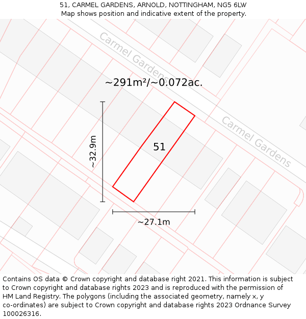 51, CARMEL GARDENS, ARNOLD, NOTTINGHAM, NG5 6LW: Plot and title map