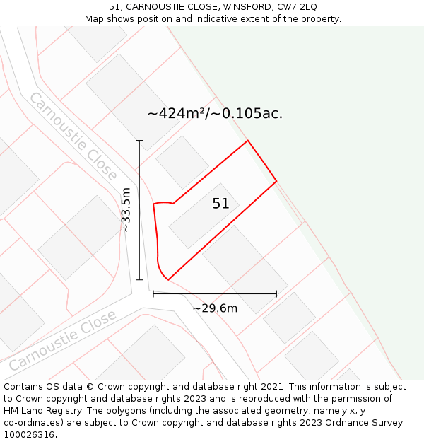 51, CARNOUSTIE CLOSE, WINSFORD, CW7 2LQ: Plot and title map