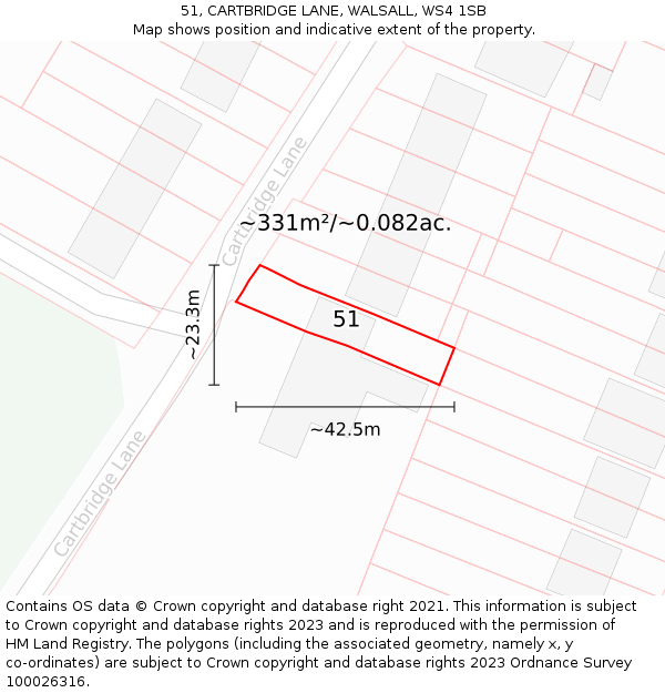 51, CARTBRIDGE LANE, WALSALL, WS4 1SB: Plot and title map