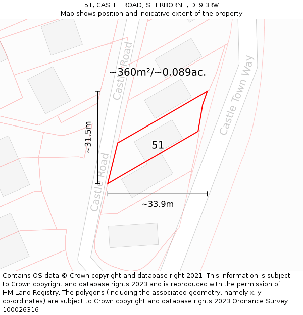 51, CASTLE ROAD, SHERBORNE, DT9 3RW: Plot and title map