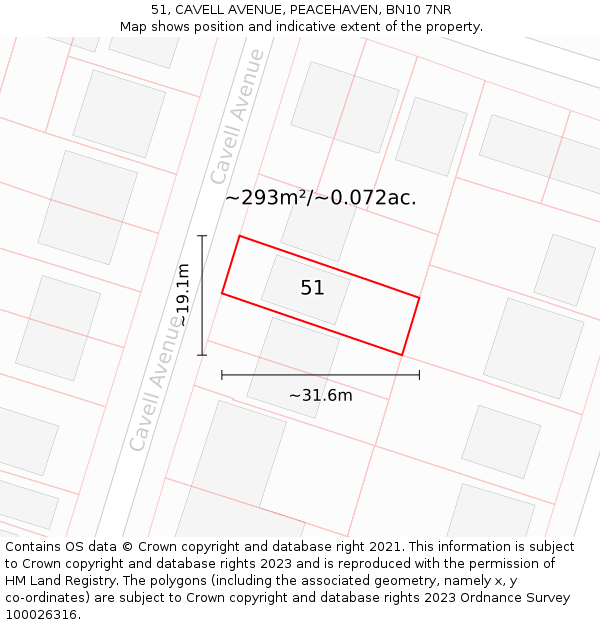 51, CAVELL AVENUE, PEACEHAVEN, BN10 7NR: Plot and title map