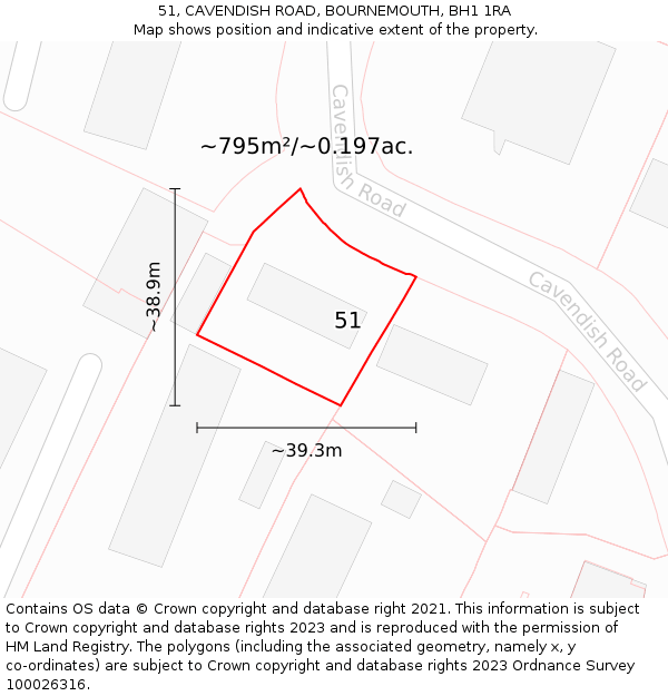 51, CAVENDISH ROAD, BOURNEMOUTH, BH1 1RA: Plot and title map