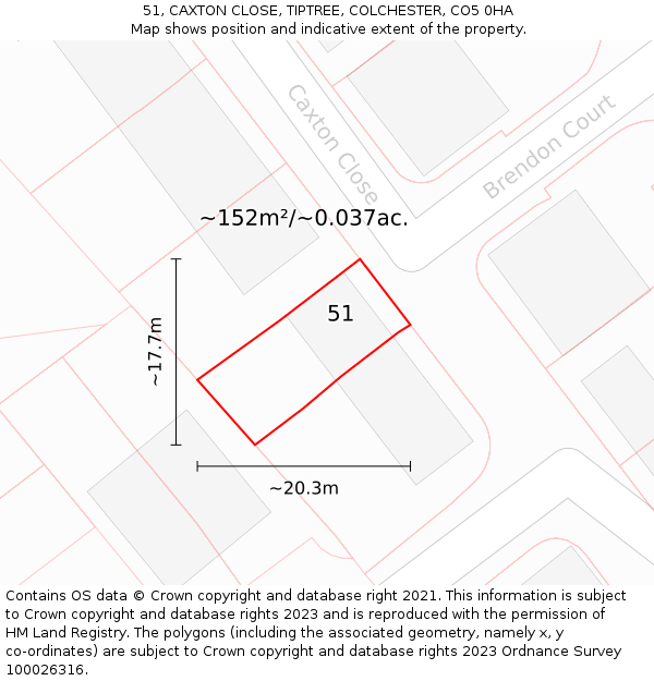 51, CAXTON CLOSE, TIPTREE, COLCHESTER, CO5 0HA: Plot and title map