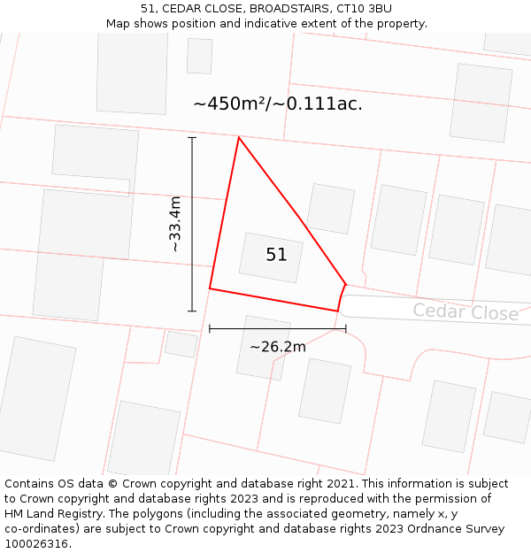 51, CEDAR CLOSE, BROADSTAIRS, CT10 3BU: Plot and title map