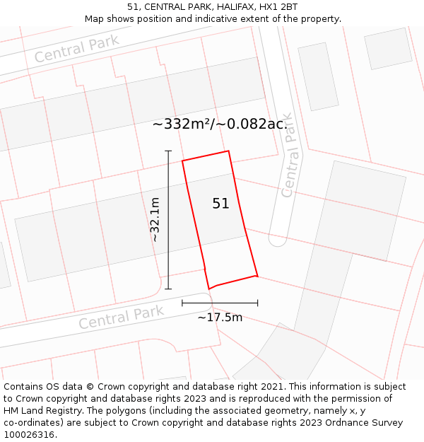 51, CENTRAL PARK, HALIFAX, HX1 2BT: Plot and title map