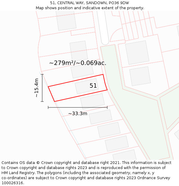 51, CENTRAL WAY, SANDOWN, PO36 9DW: Plot and title map