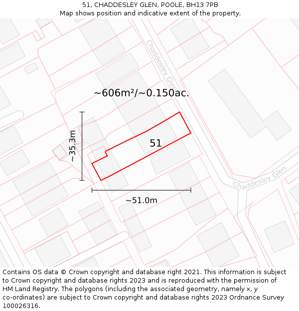 51, CHADDESLEY GLEN, POOLE, BH13 7PB: Plot and title map