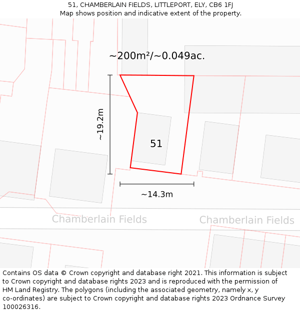 51, CHAMBERLAIN FIELDS, LITTLEPORT, ELY, CB6 1FJ: Plot and title map