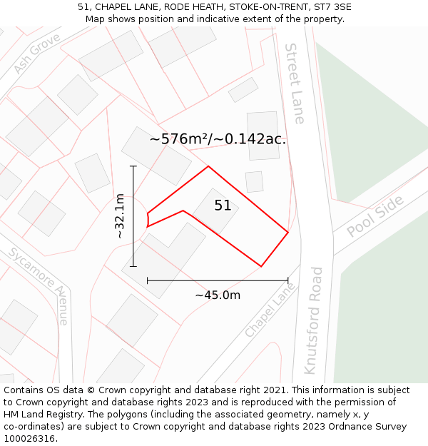 51, CHAPEL LANE, RODE HEATH, STOKE-ON-TRENT, ST7 3SE: Plot and title map