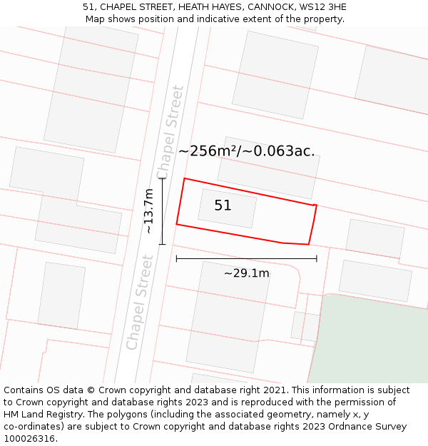 51, CHAPEL STREET, HEATH HAYES, CANNOCK, WS12 3HE: Plot and title map