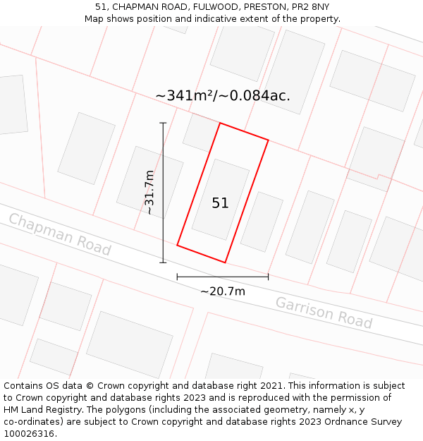 51, CHAPMAN ROAD, FULWOOD, PRESTON, PR2 8NY: Plot and title map