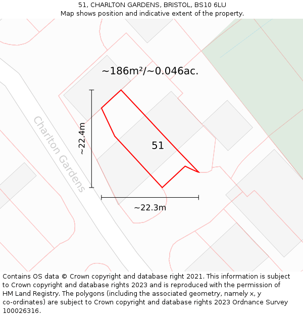 51, CHARLTON GARDENS, BRISTOL, BS10 6LU: Plot and title map