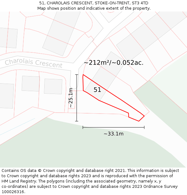 51, CHAROLAIS CRESCENT, STOKE-ON-TRENT, ST3 4TD: Plot and title map