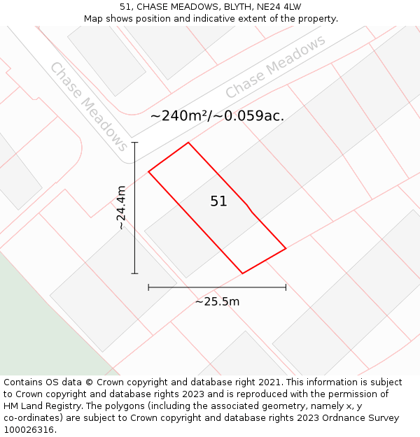 51, CHASE MEADOWS, BLYTH, NE24 4LW: Plot and title map