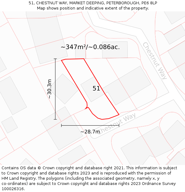 51, CHESTNUT WAY, MARKET DEEPING, PETERBOROUGH, PE6 8LP: Plot and title map