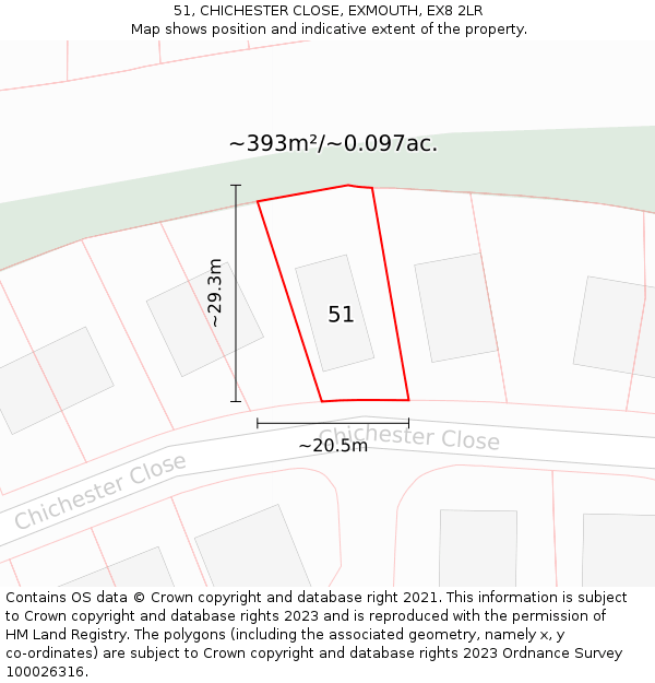 51, CHICHESTER CLOSE, EXMOUTH, EX8 2LR: Plot and title map