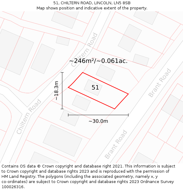 51, CHILTERN ROAD, LINCOLN, LN5 8SB: Plot and title map