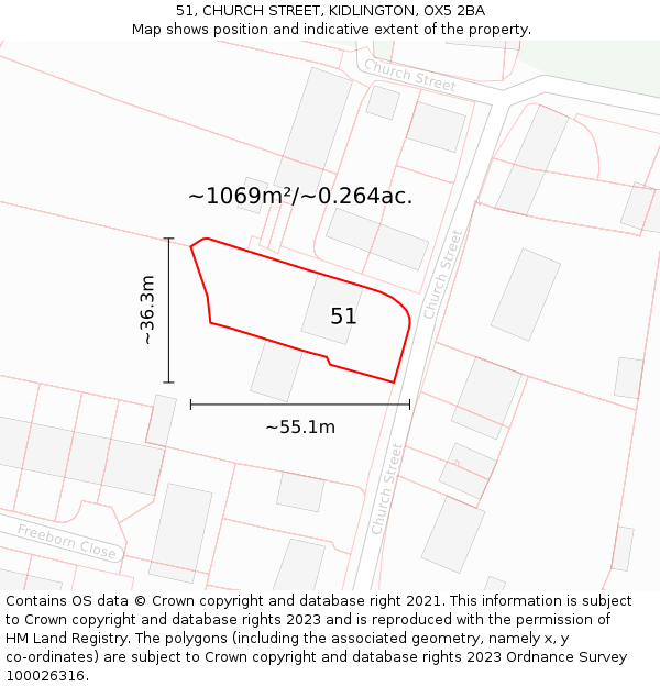 51, CHURCH STREET, KIDLINGTON, OX5 2BA: Plot and title map