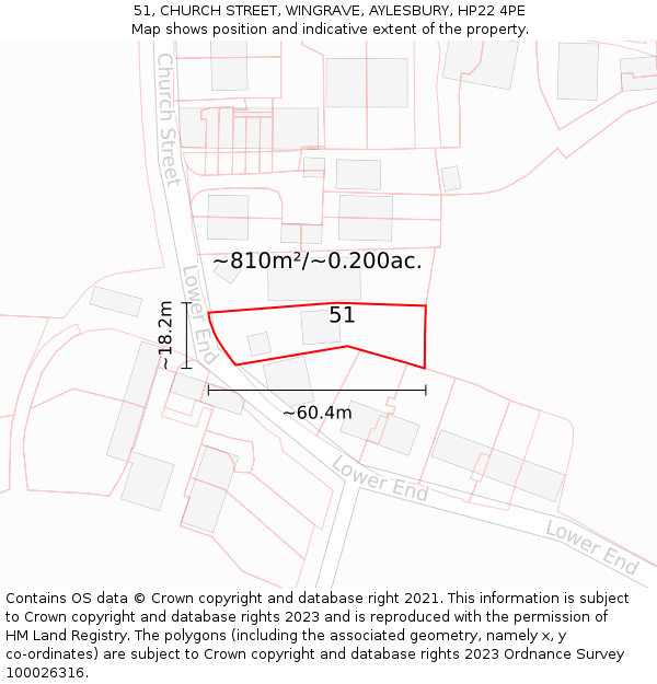 51, CHURCH STREET, WINGRAVE, AYLESBURY, HP22 4PE: Plot and title map