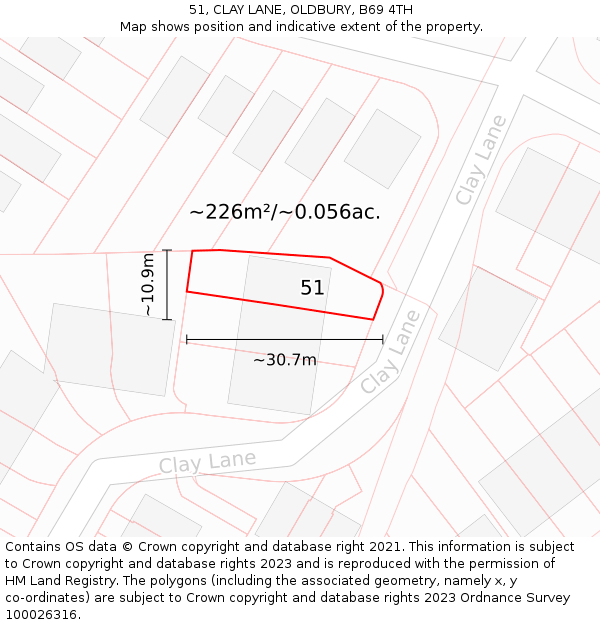 51, CLAY LANE, OLDBURY, B69 4TH: Plot and title map