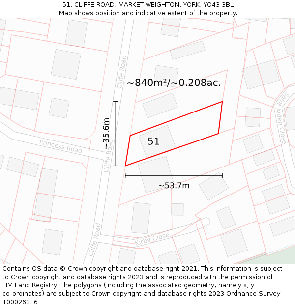 51, CLIFFE ROAD, MARKET WEIGHTON, YORK, YO43 3BL: Plot and title map