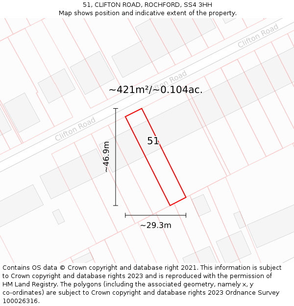 51, CLIFTON ROAD, ROCHFORD, SS4 3HH: Plot and title map