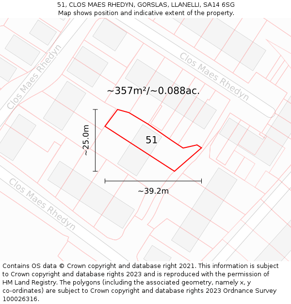 51, CLOS MAES RHEDYN, GORSLAS, LLANELLI, SA14 6SG: Plot and title map