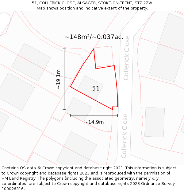 51, COLLERICK CLOSE, ALSAGER, STOKE-ON-TRENT, ST7 2ZW: Plot and title map