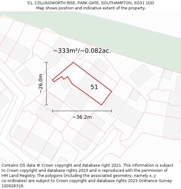 51, COLLINGWORTH RISE, PARK GATE, SOUTHAMPTON, SO31 1DD: Plot and title map