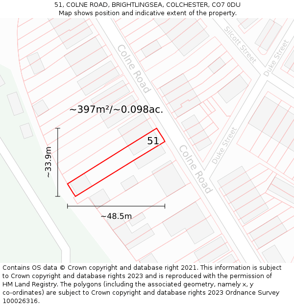 51, COLNE ROAD, BRIGHTLINGSEA, COLCHESTER, CO7 0DU: Plot and title map