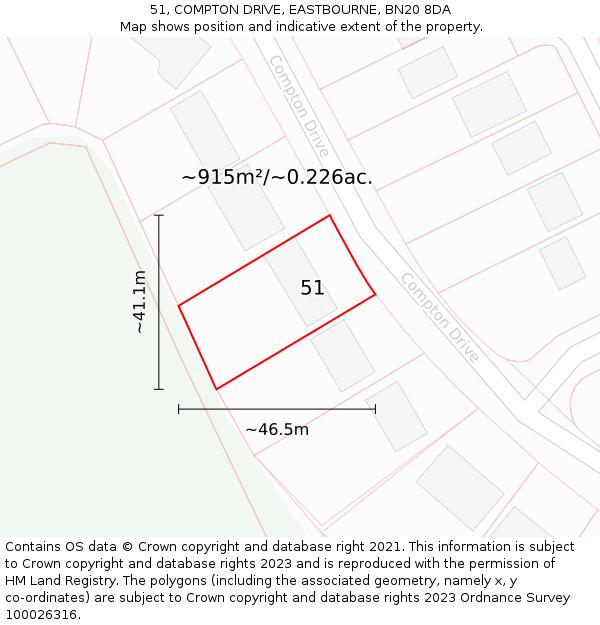 51, COMPTON DRIVE, EASTBOURNE, BN20 8DA: Plot and title map