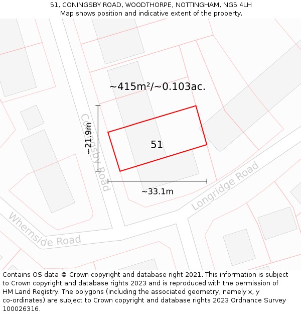 51, CONINGSBY ROAD, WOODTHORPE, NOTTINGHAM, NG5 4LH: Plot and title map