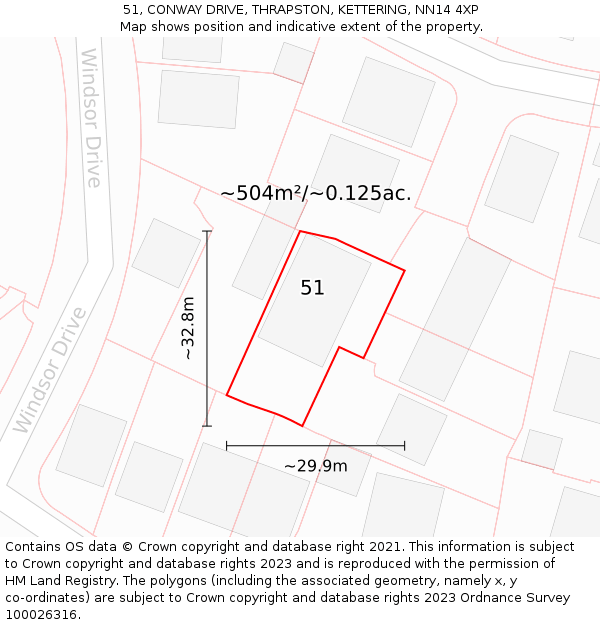 51, CONWAY DRIVE, THRAPSTON, KETTERING, NN14 4XP: Plot and title map