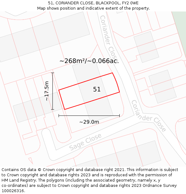 51, CORIANDER CLOSE, BLACKPOOL, FY2 0WE: Plot and title map