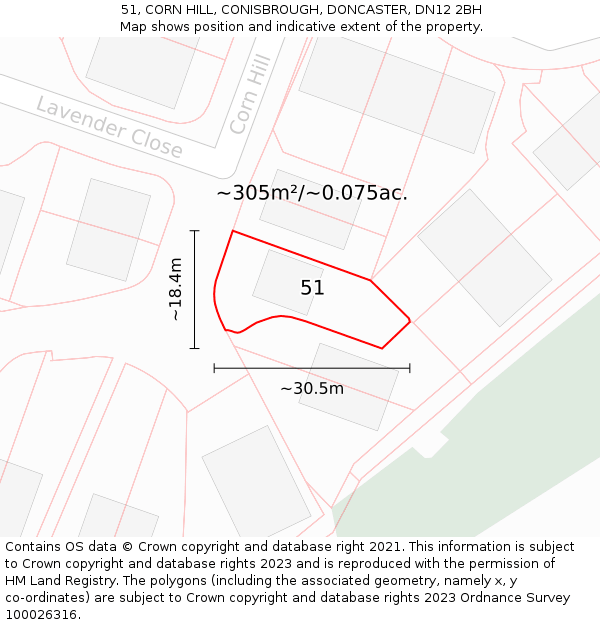 51, CORN HILL, CONISBROUGH, DONCASTER, DN12 2BH: Plot and title map