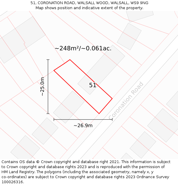 51, CORONATION ROAD, WALSALL WOOD, WALSALL, WS9 9NG: Plot and title map