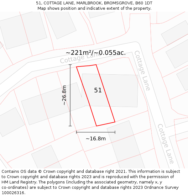 51, COTTAGE LANE, MARLBROOK, BROMSGROVE, B60 1DT: Plot and title map