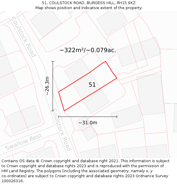 51, COULSTOCK ROAD, BURGESS HILL, RH15 9XZ: Plot and title map