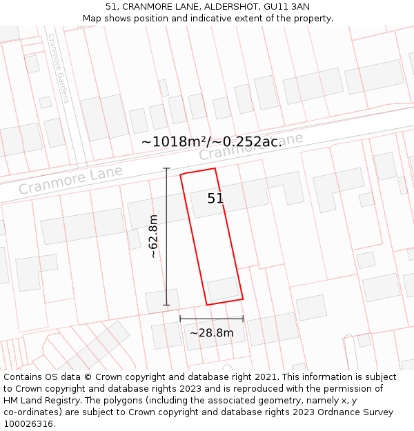 51, CRANMORE LANE, ALDERSHOT, GU11 3AN: Plot and title map