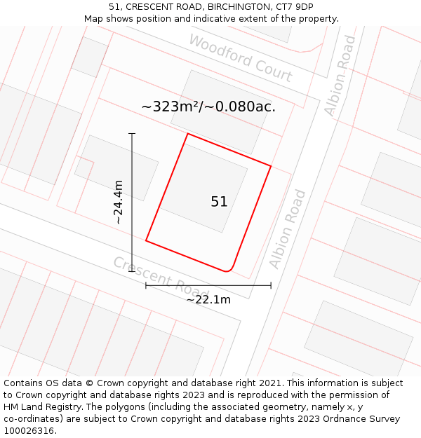 51, CRESCENT ROAD, BIRCHINGTON, CT7 9DP: Plot and title map