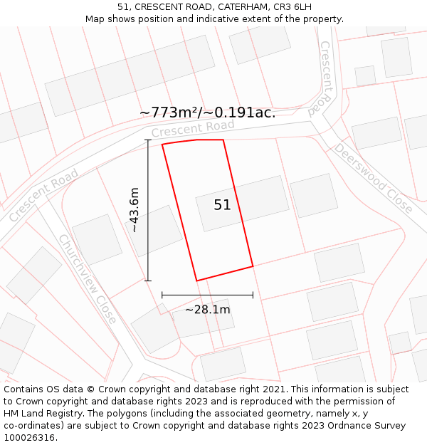 51, CRESCENT ROAD, CATERHAM, CR3 6LH: Plot and title map