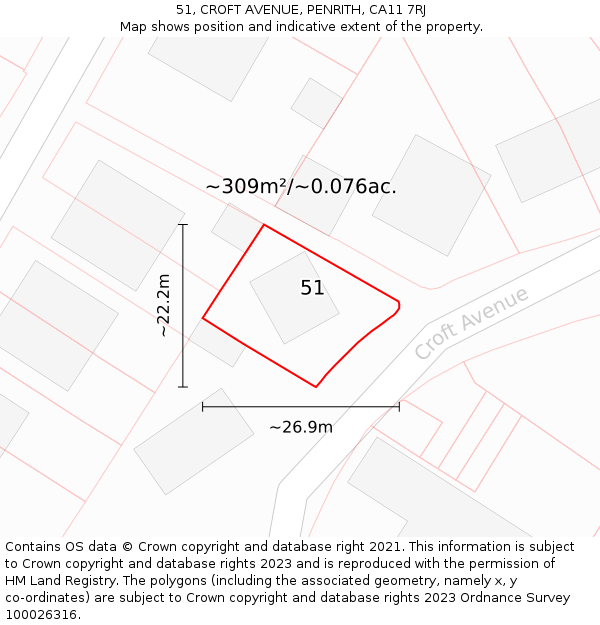 51, CROFT AVENUE, PENRITH, CA11 7RJ: Plot and title map