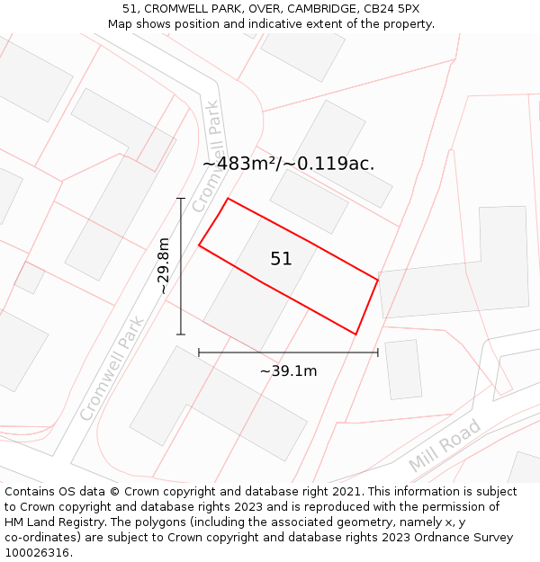 51, CROMWELL PARK, OVER, CAMBRIDGE, CB24 5PX: Plot and title map