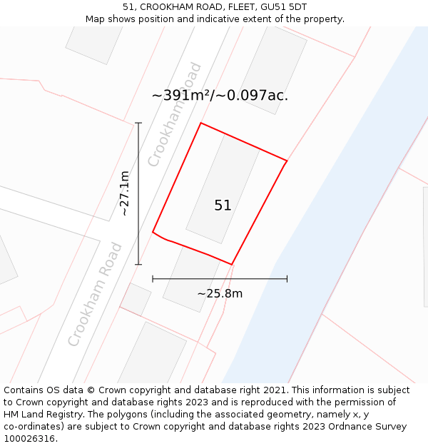 51, CROOKHAM ROAD, FLEET, GU51 5DT: Plot and title map